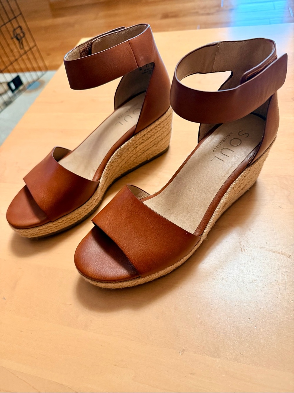 SOUL Naturalizer Brown Espadrille Wedge Sandals with Ankle Strap-NEVER WORN!